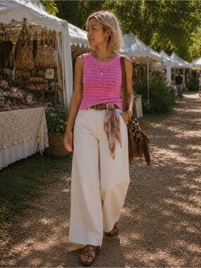 Pink Crochet Sleeveless Knit Top